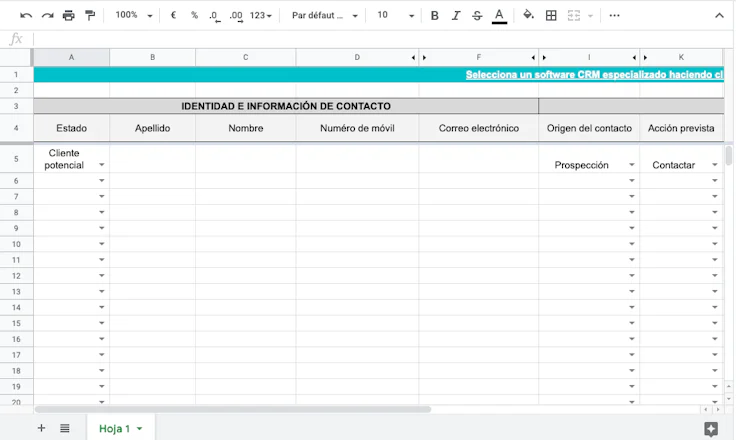 Ejemplo plantila CRM Excel