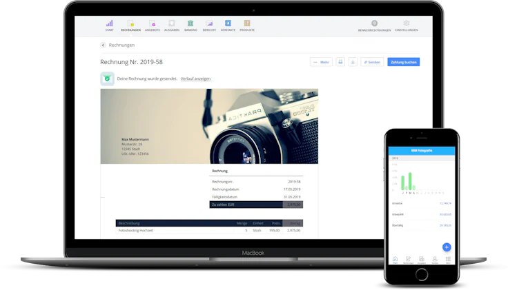 Debitoor - Software Rechnungsstellung - Ansicht mobil desktop