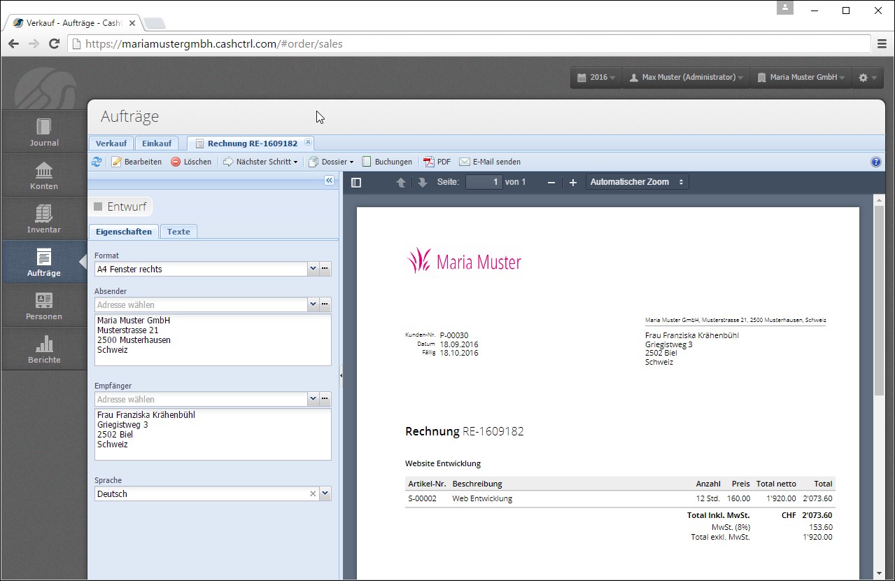 Cash Ctrl Screenshot Dashboard