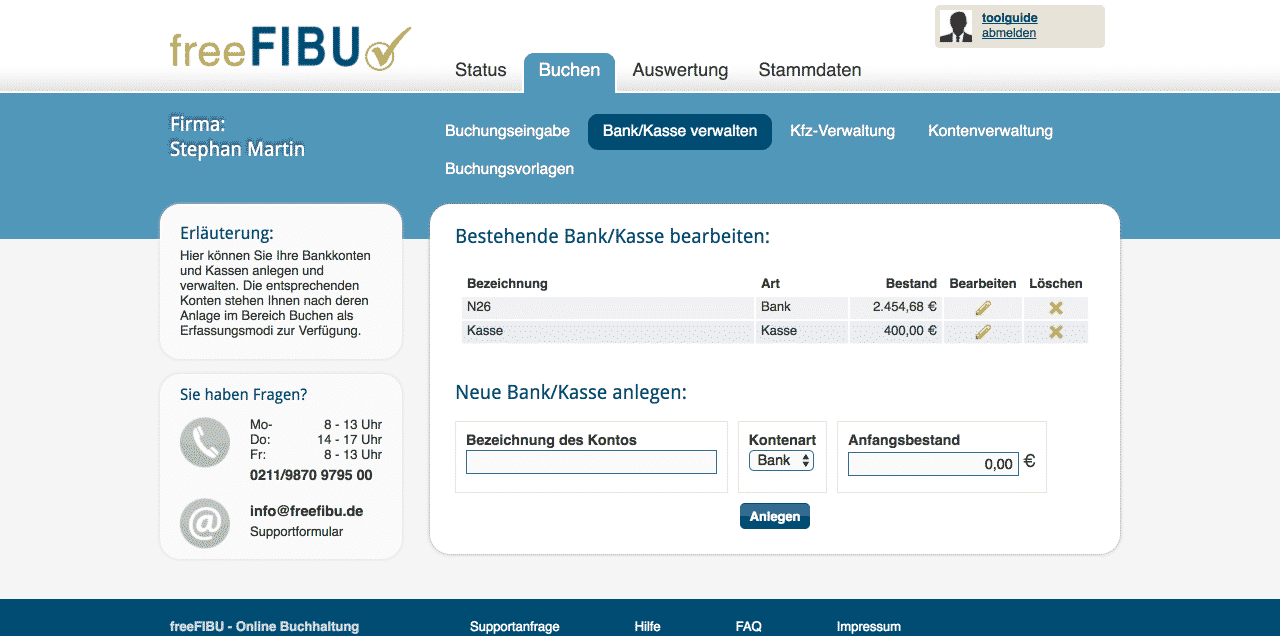 FreeFibu Online-Buchhaltungssoftware