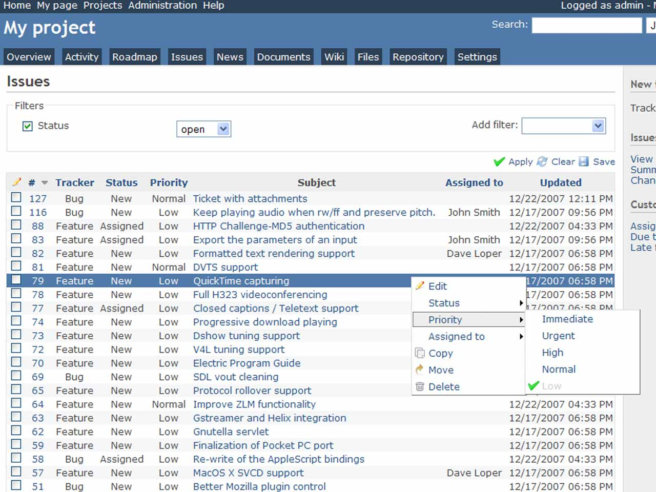Projektmanagement Tools - Freeware: Redmine