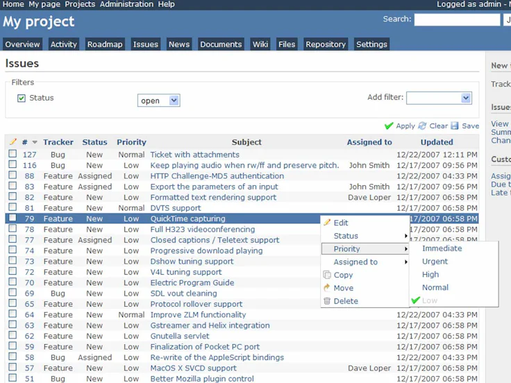 Projektmanagement Tools - Freeware: Redmine