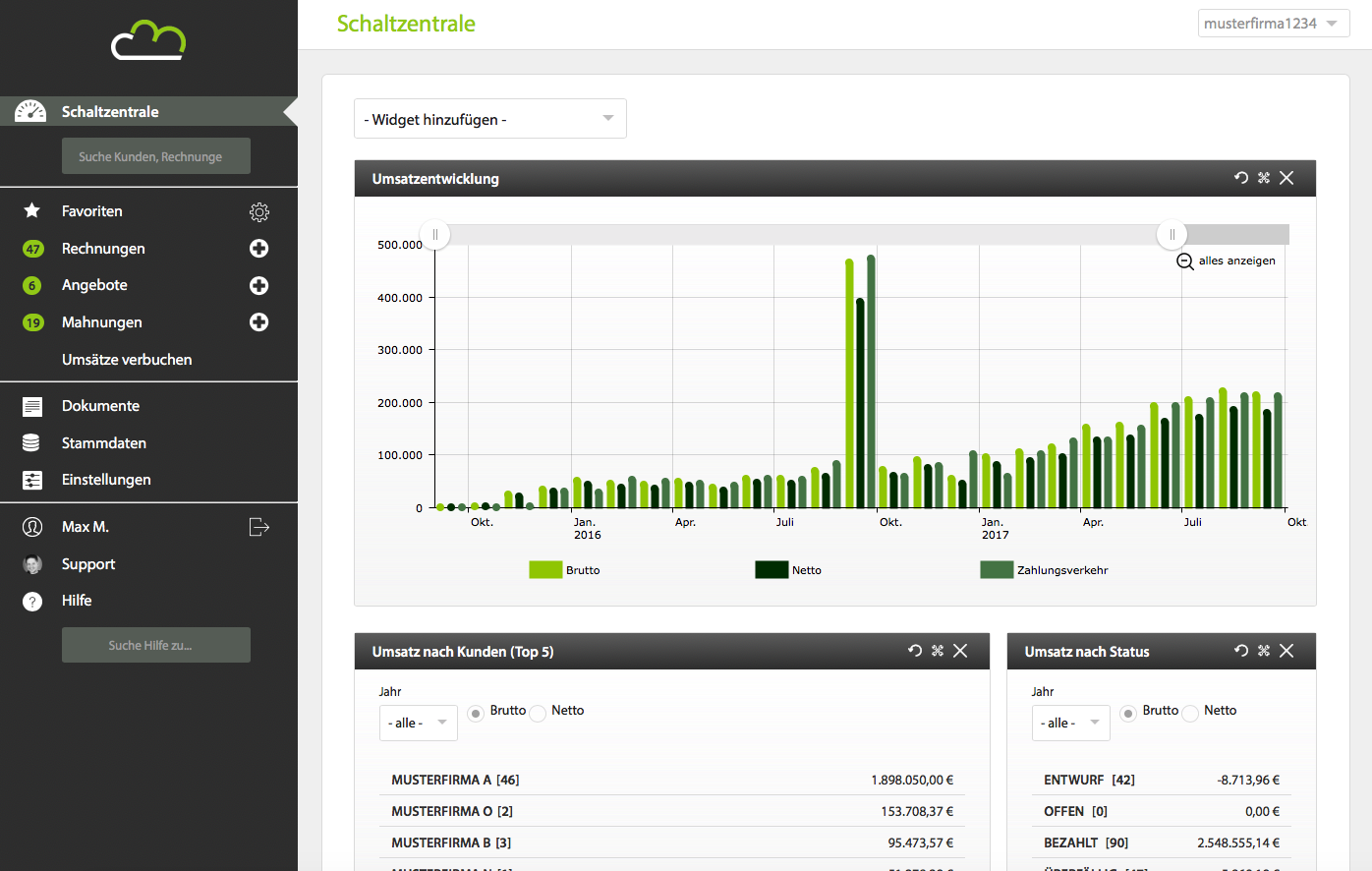 Billomat Dashboard für Online-Buchhaltung