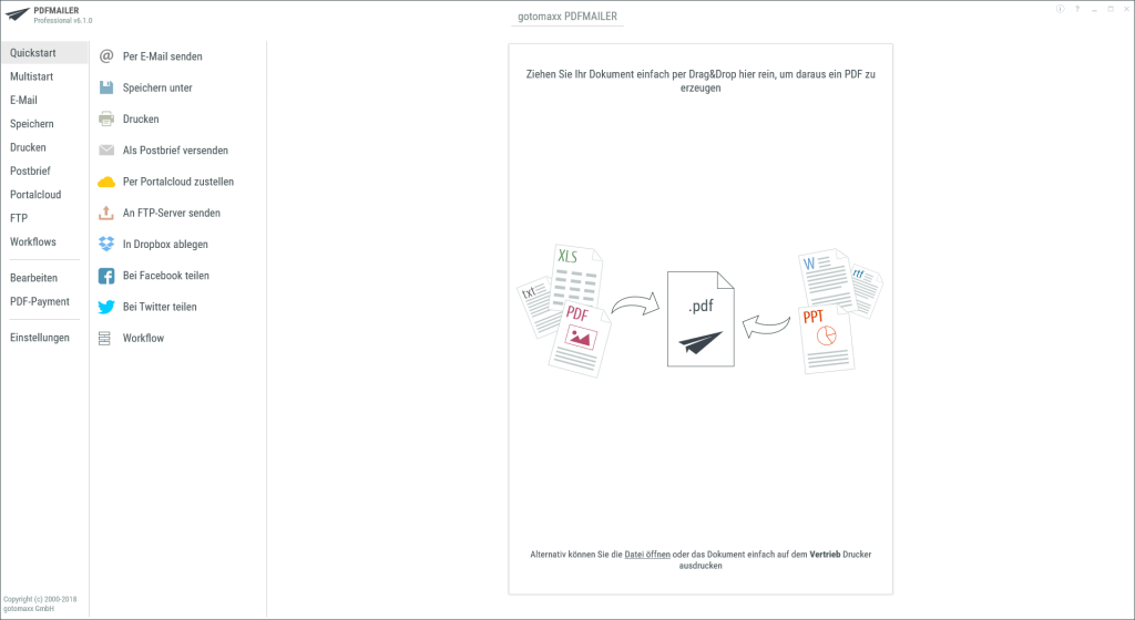 PDFMAILER Übersicht über Funktionen