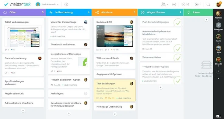 Screenshot Projektmanagement mit Meistertask