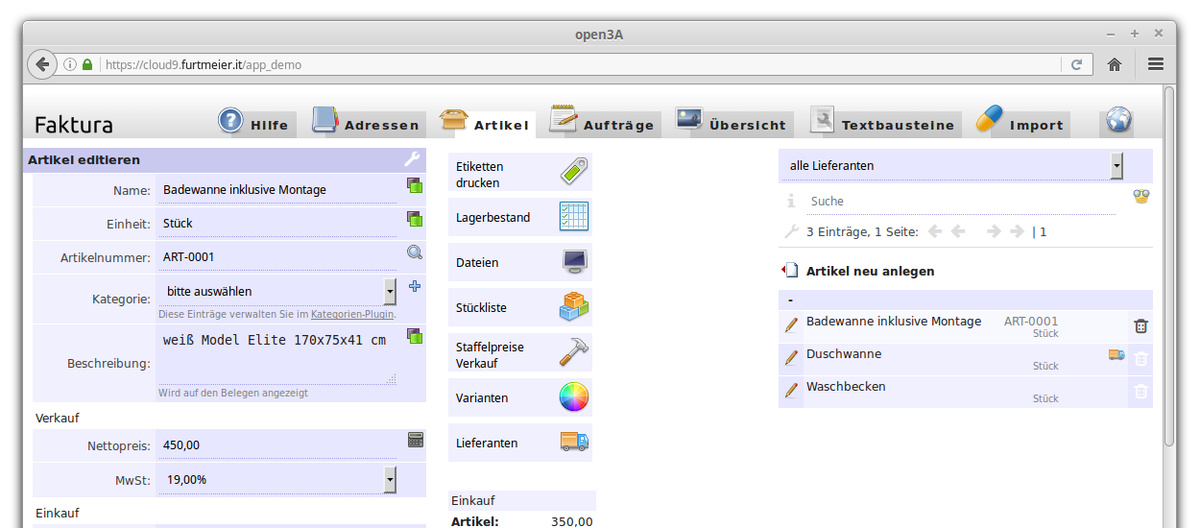 open3a Open-Source-Rechnungsprogramm