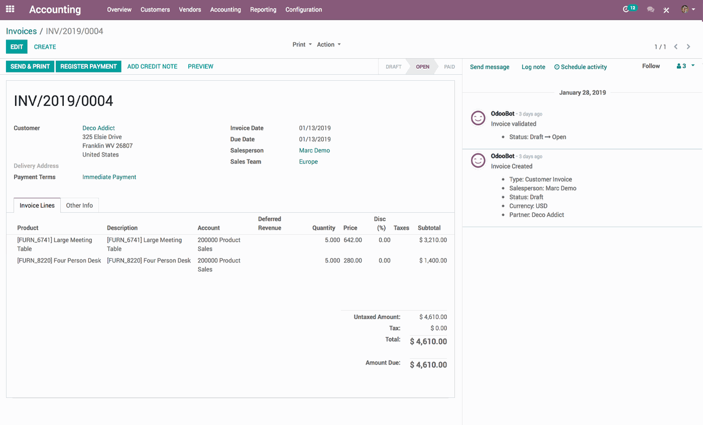 Odoo Rechnungsstellung