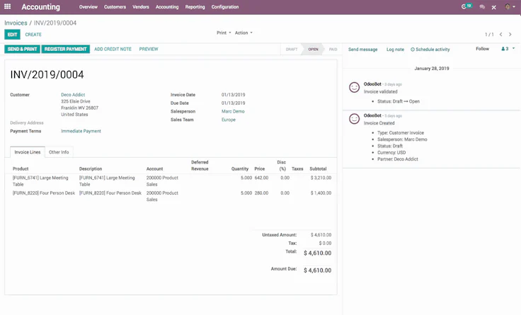 Odoo Rechnungsstellung