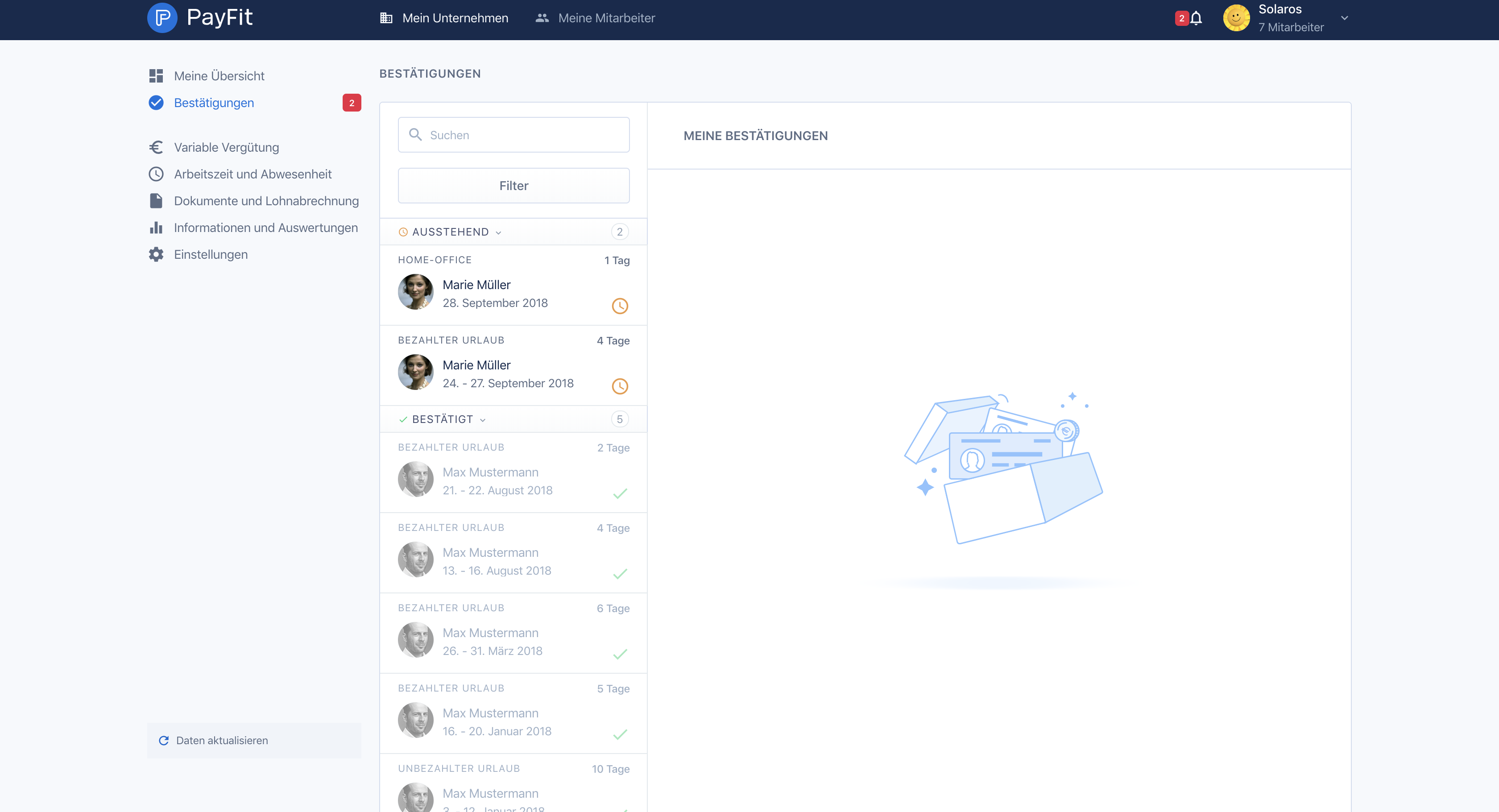 Payfit-Urlaubsplaner: Mitarbeiter Ansicht