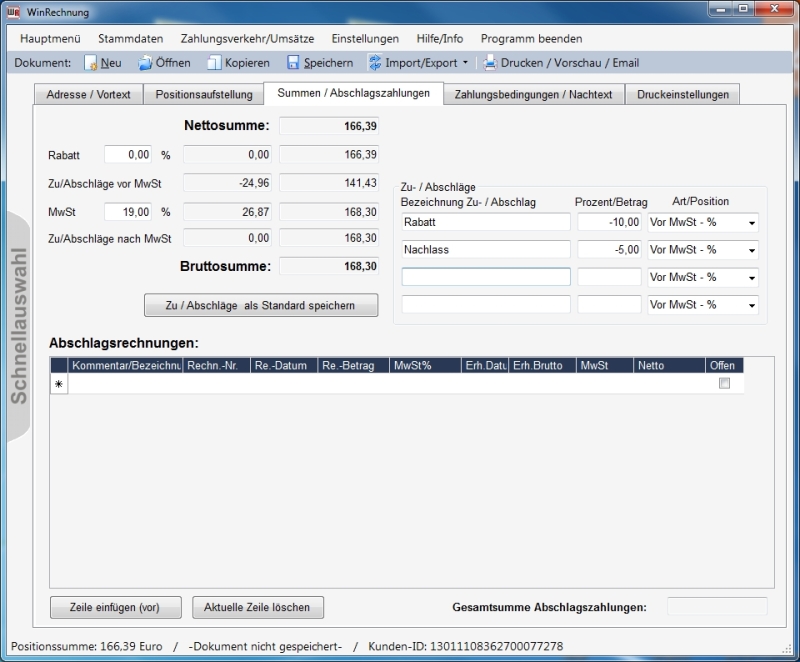 WinRechnung Screenshot Fakturierungssoftware
