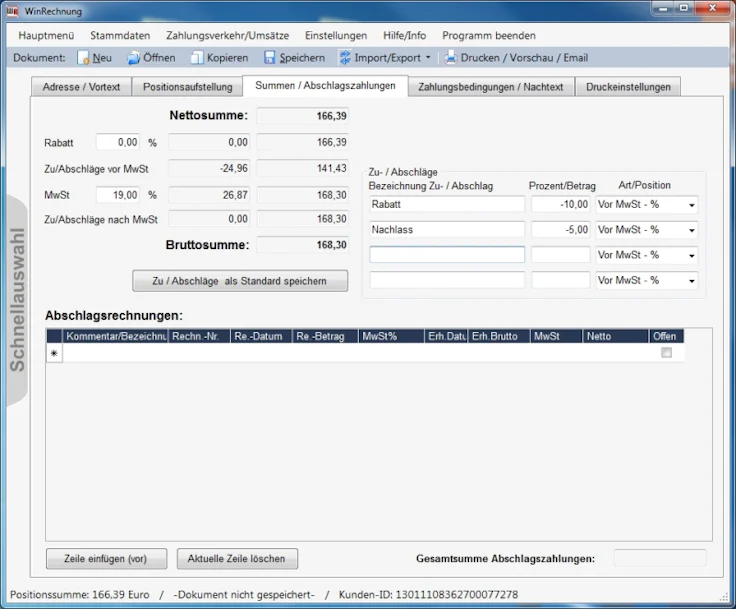 WinRechnung Screenshot Fakturierungssoftware
