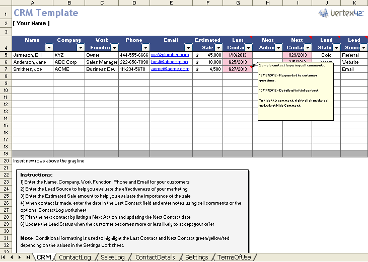 template gestione crm su Excel
