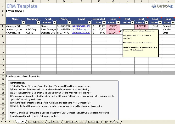 template gestione crm su Excel