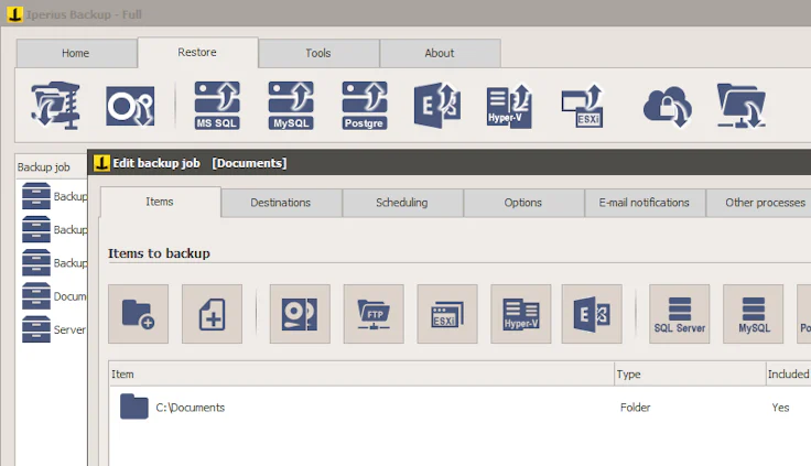 iperius backup screen