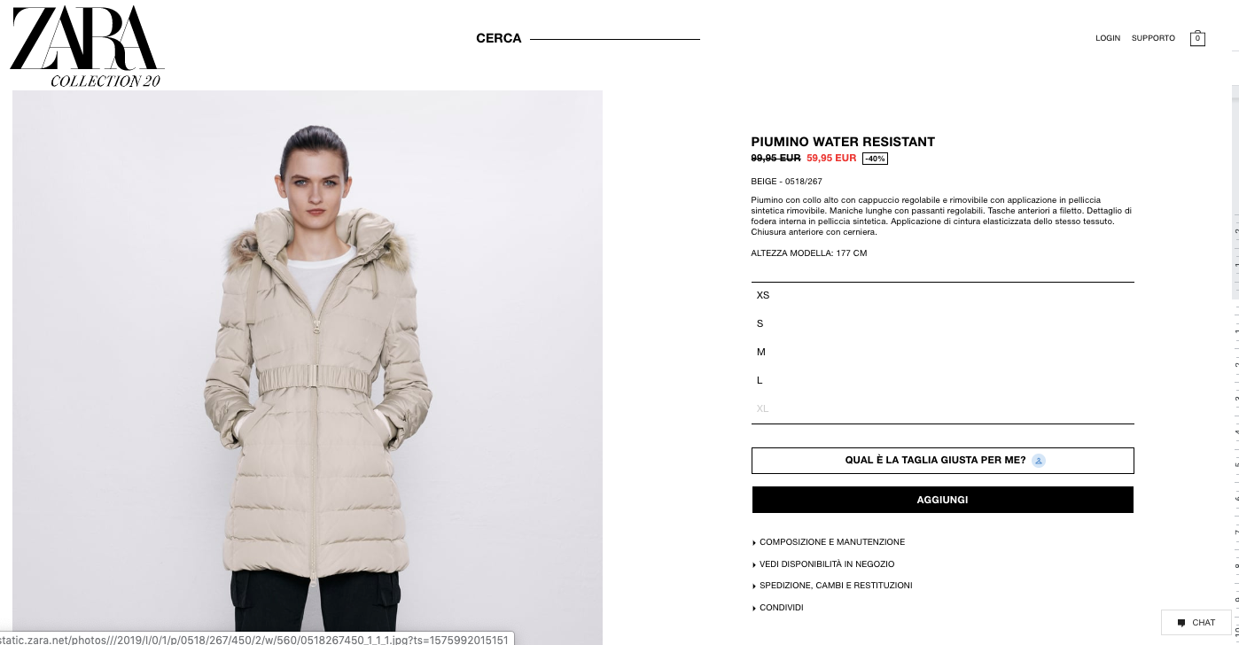 zara gestione schede prodotto