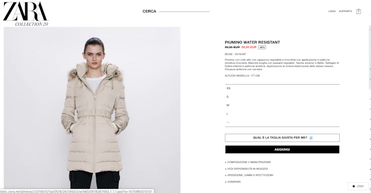 zara gestione schede prodotto