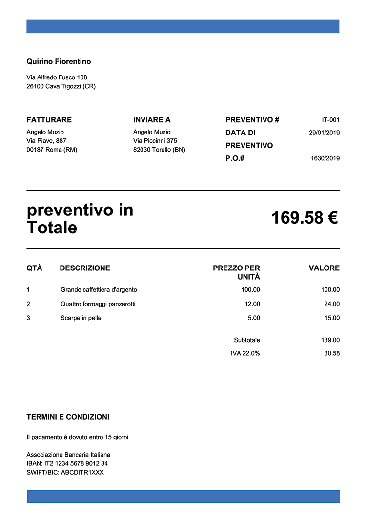 esempio di preventivo