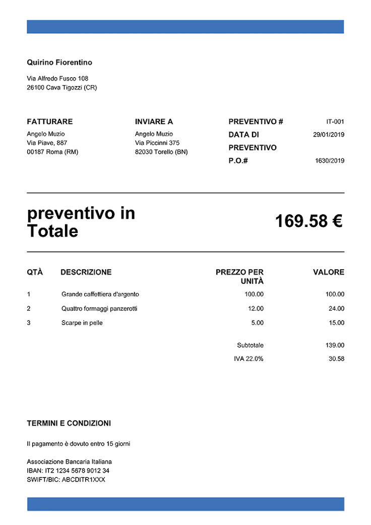 esempio di preventivo