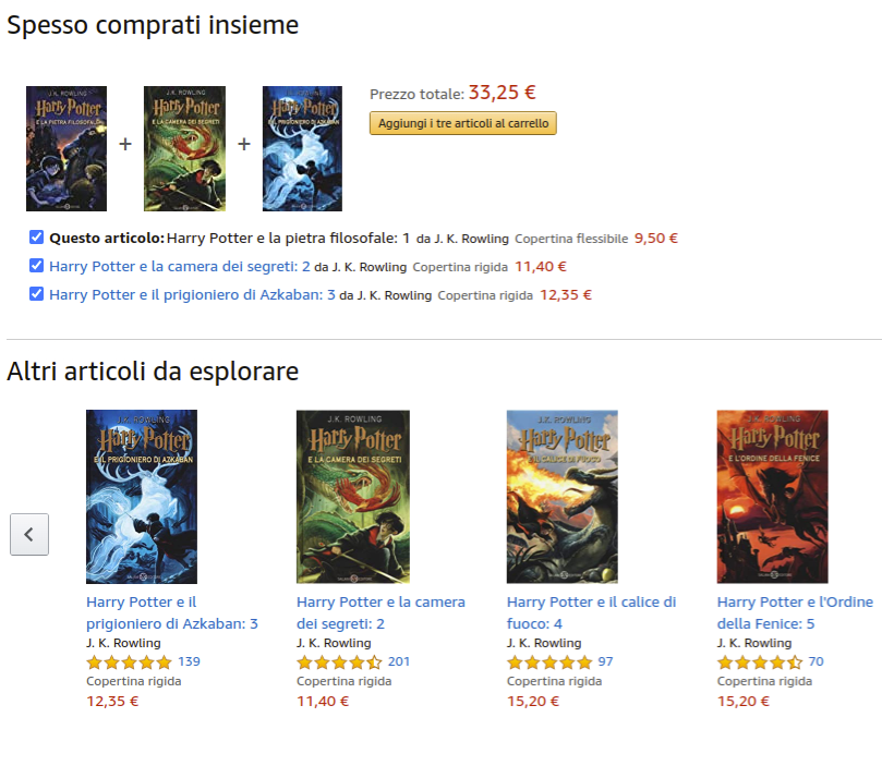 scheda prodotto libro di Harry Potter su Amazon