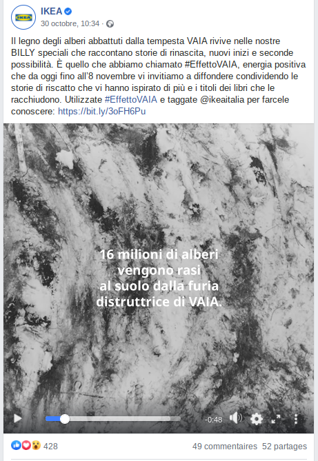 post facebook di Ikea Italia