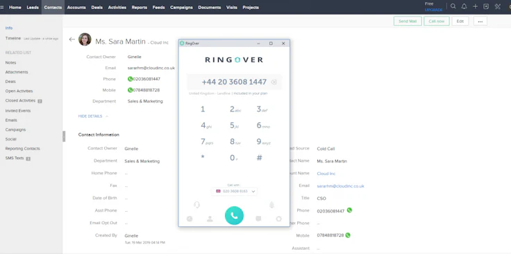 RingOver, unified communication system with interactive voice switchboard