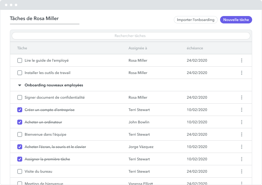 Flow de tâches Onboarding