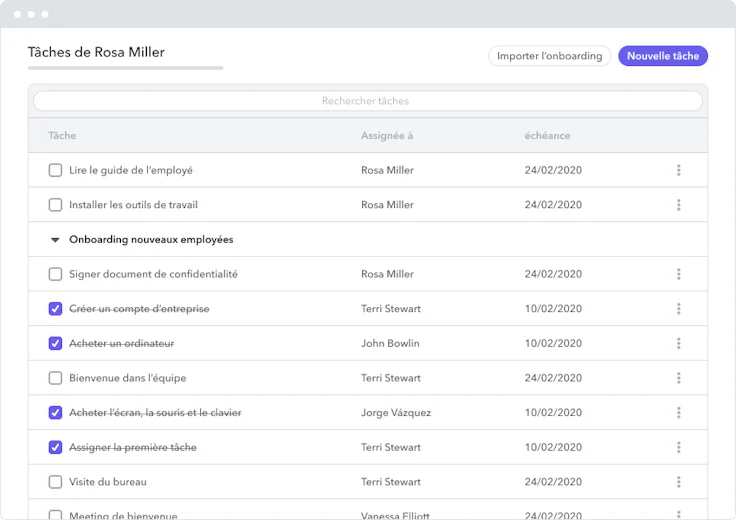Flow de tâches Onboarding