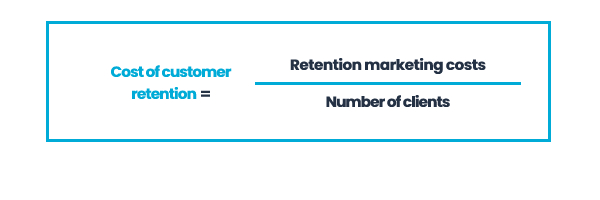 Cost of customer retention = Retention marketing costs / Number of clients