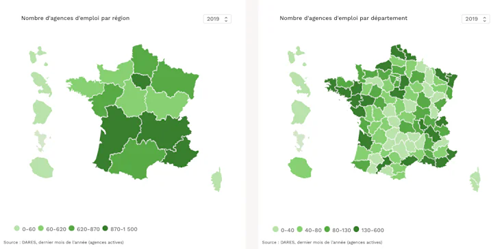 Répartition des agences d’emploi en France 2019 © OIT
