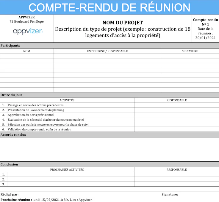 Cahier De Réunion: Cahier pour prise de notes avec compte rendu des  actions,  et suivi de réunions - Planificateur de notes de réunion -  Prendre