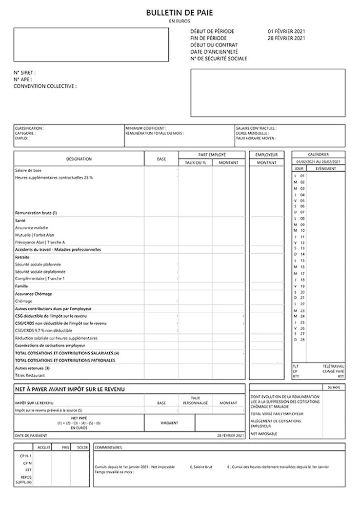 Modèle Bulletin de salaire Excel gratuit 👍 Fiche de paie en ligne