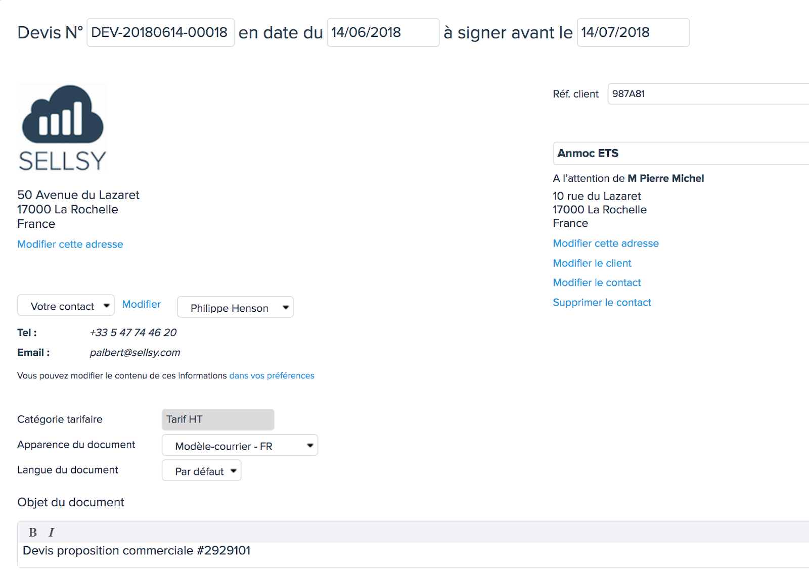 Faire un devis en ligne : Sellsy Facturation