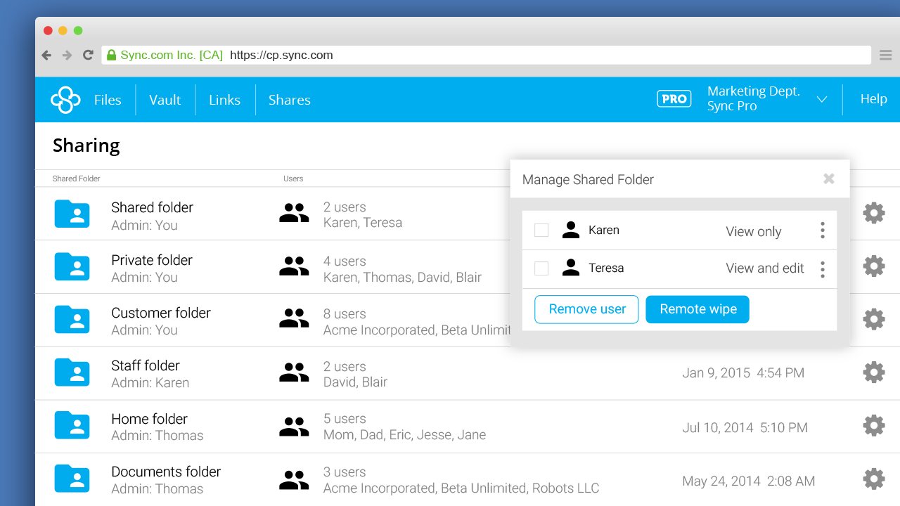 équivalent Dropbox : Sync.com