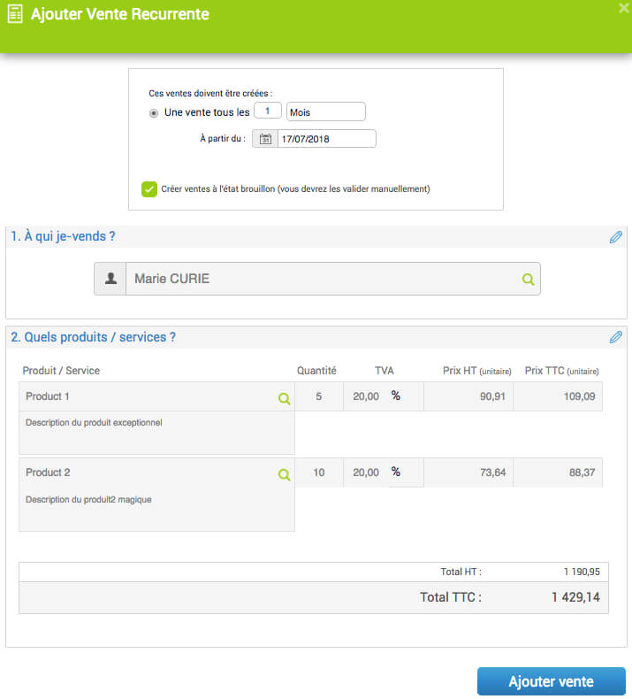 Facture récurrente : logiciel Iabako