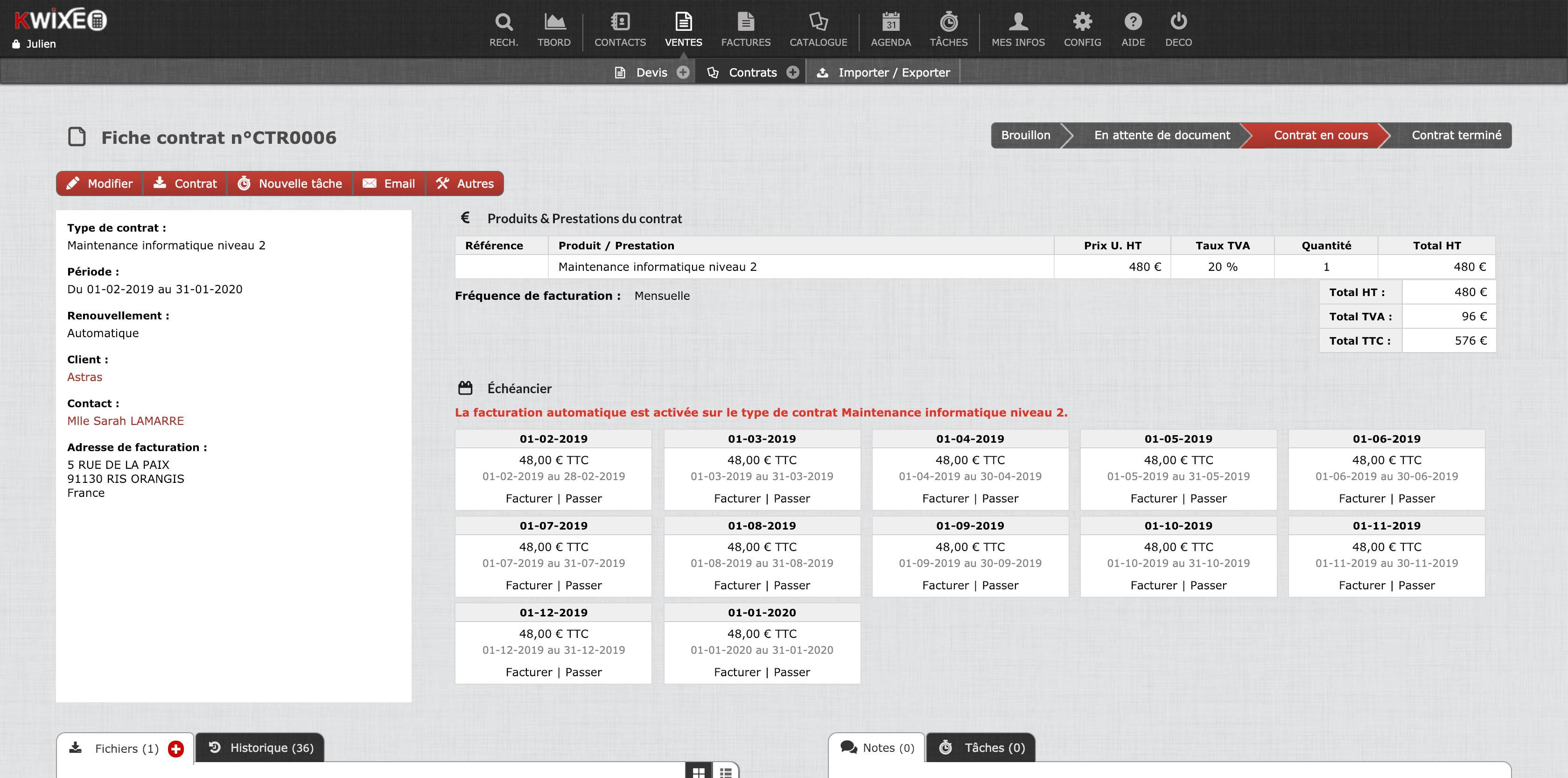 Facture récurrente : logiciel Kwixeo
