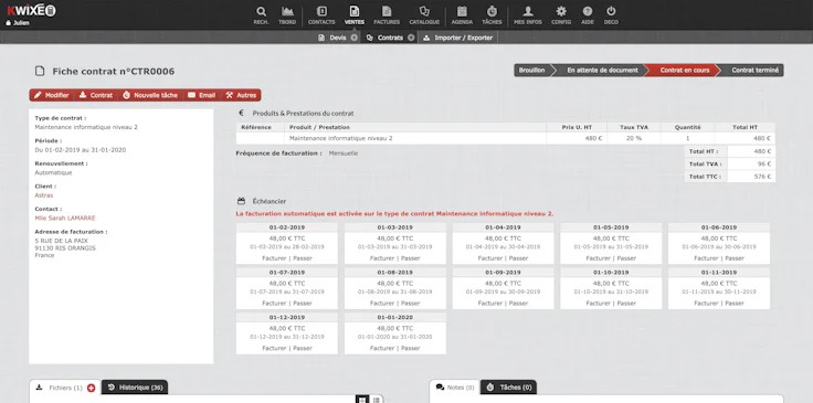 Facture récurrente : logiciel Kwixeo