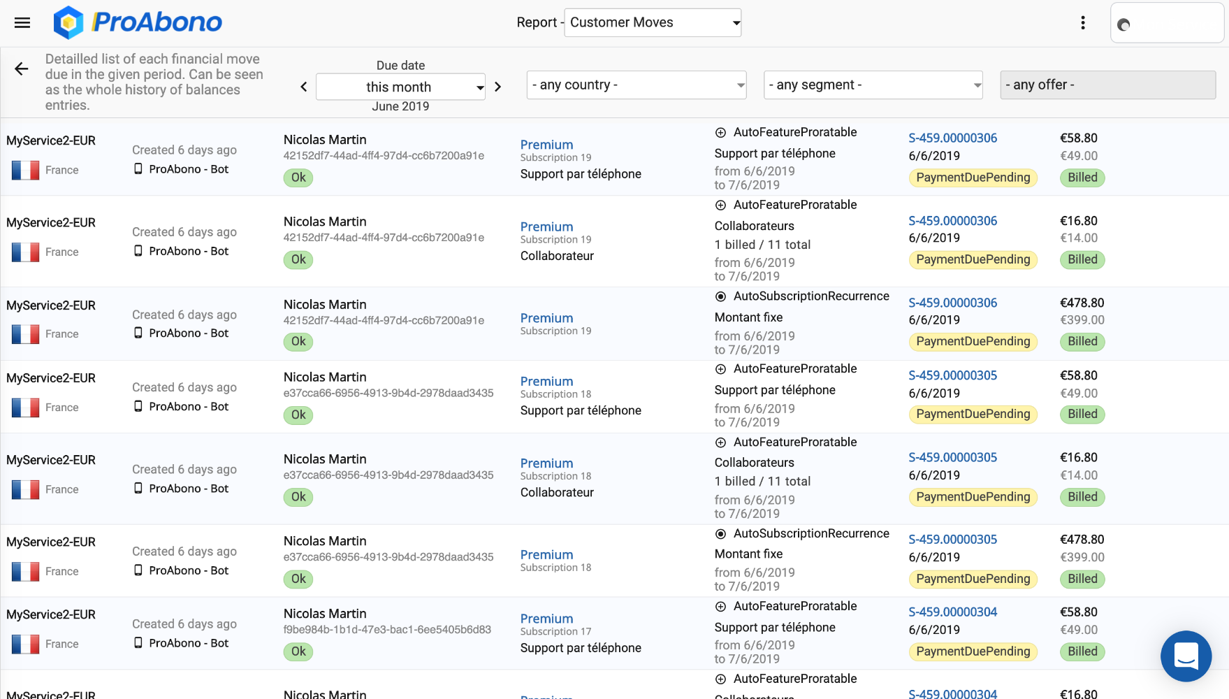 Facture récurrente : logiciel ProAbono