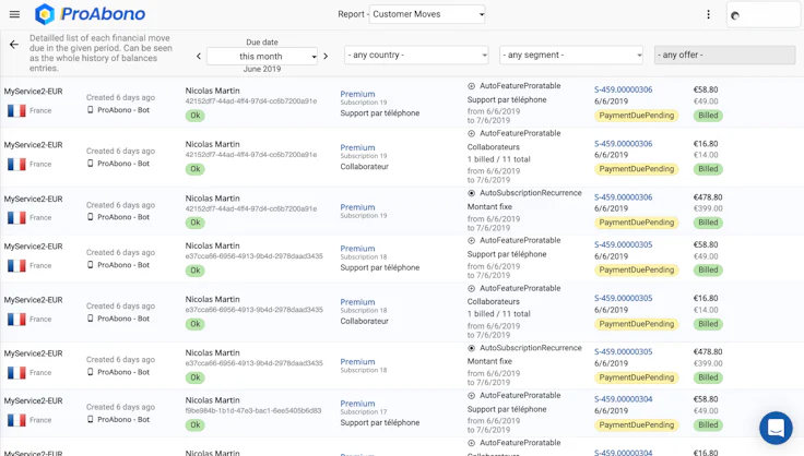 Facture récurrente : logiciel ProAbono