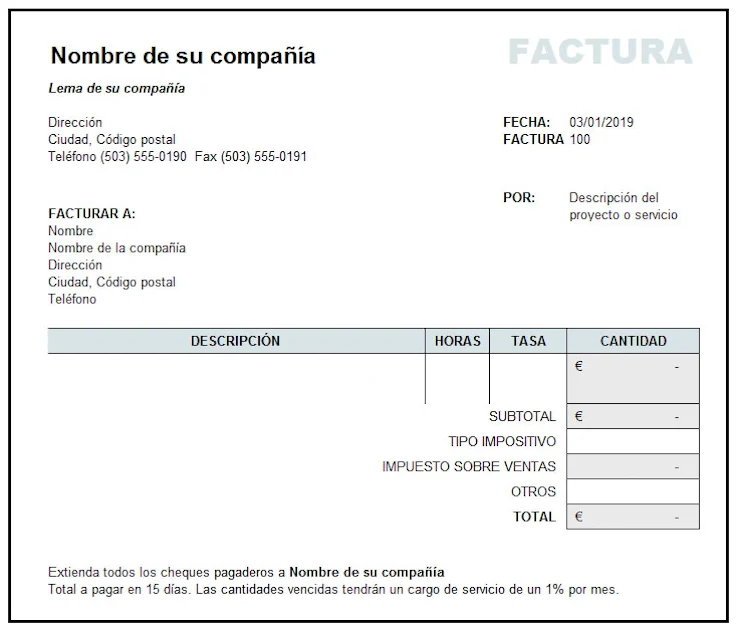 Factura de empresa: modelo excel gratis