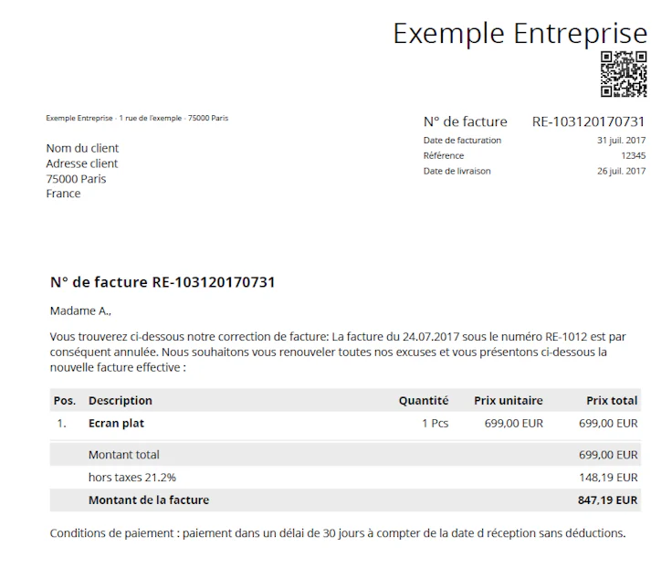 Annuler une facture non payée : exemple de facture d'annulation