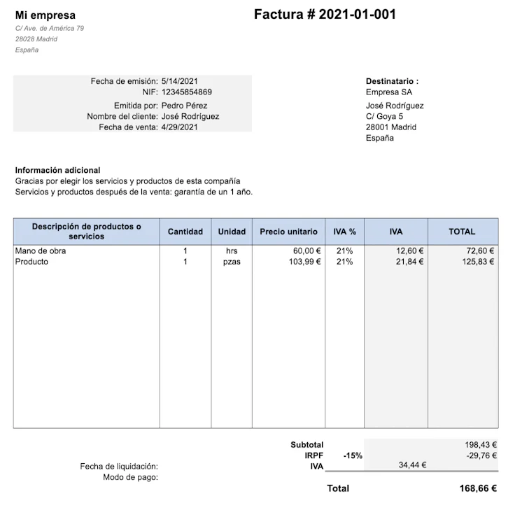 Cómo hacer una factura con IVA e IRPF → Plantilla gratuita