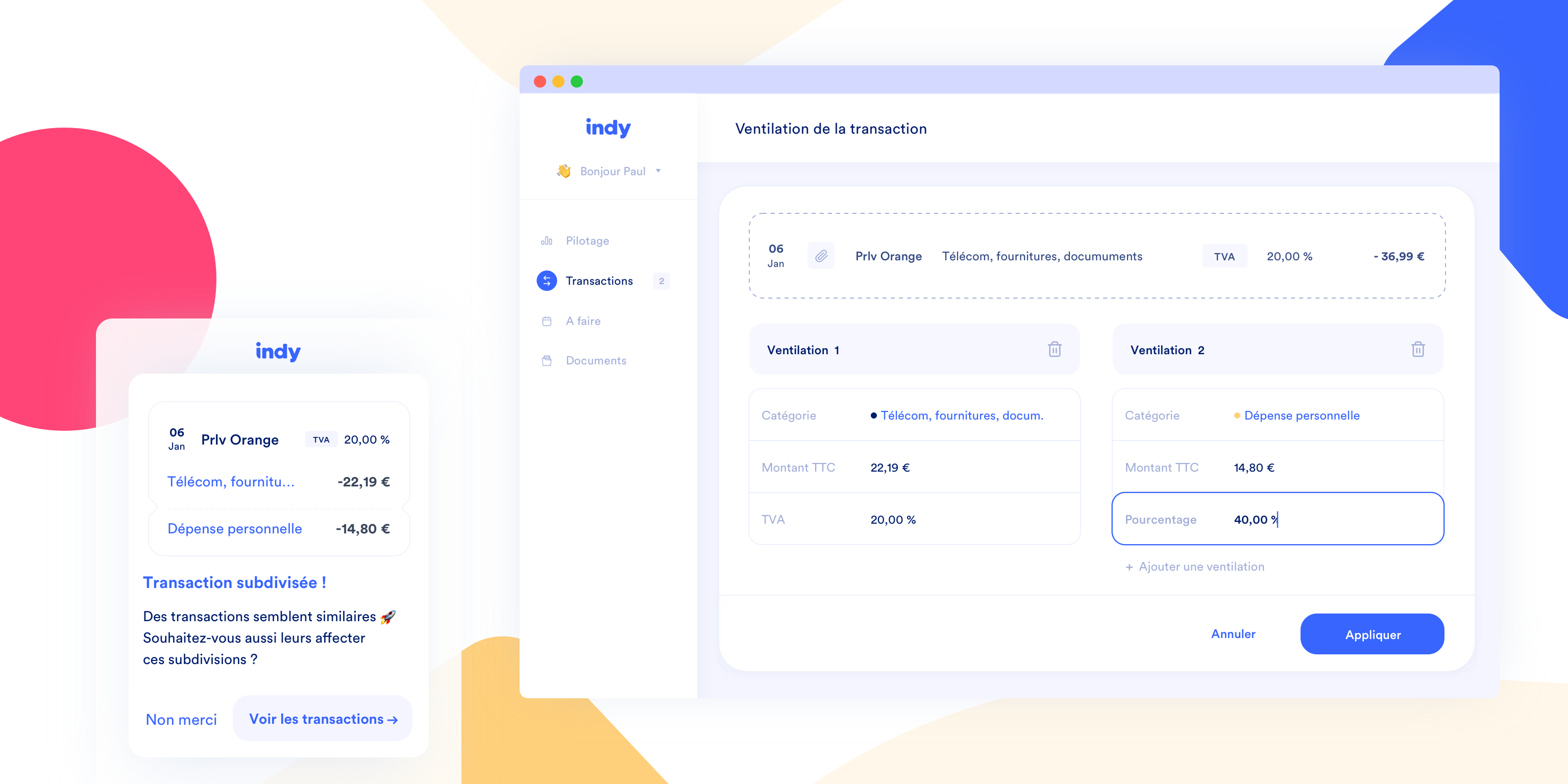 Interface Indy logiciel comptabilité