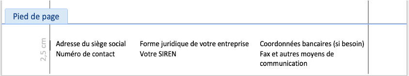 Modèle de pied de page à insérer dans une lettre commerciale