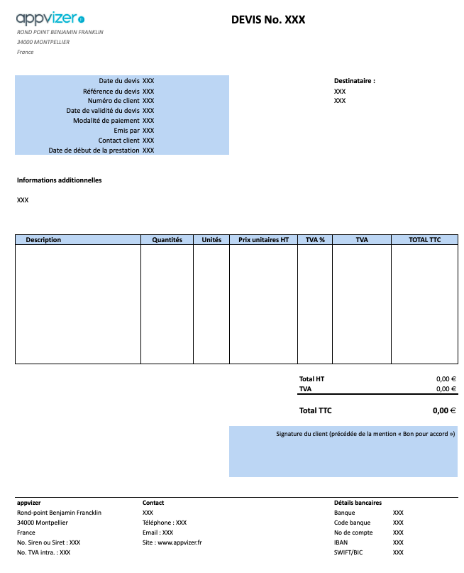 Exemple de modèle de devis Excel