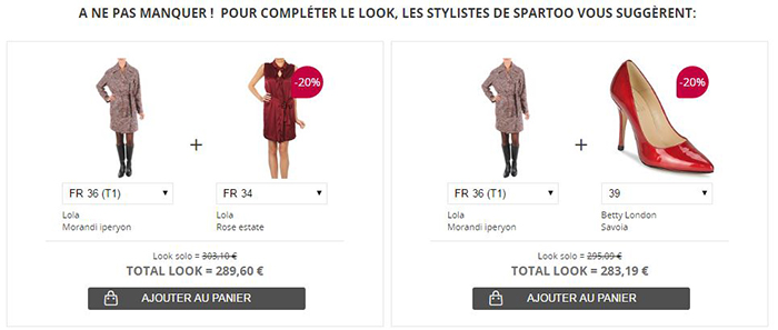 Exemple de technique de cross selling par la marque © Spartoo