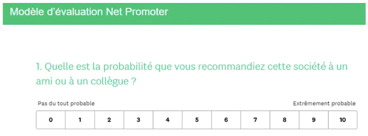 NPS : Questionnaire NPS Survey Monkey