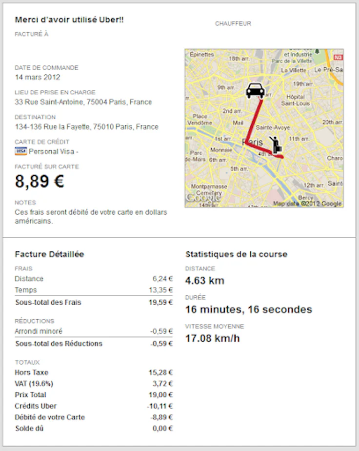 facture uber note de frais 
