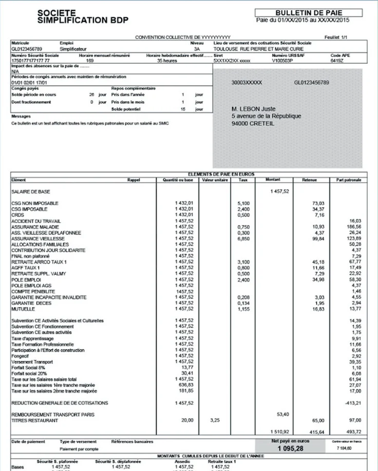 bulletin de paie simplifié : exemple de bulletin de paie avant simplification