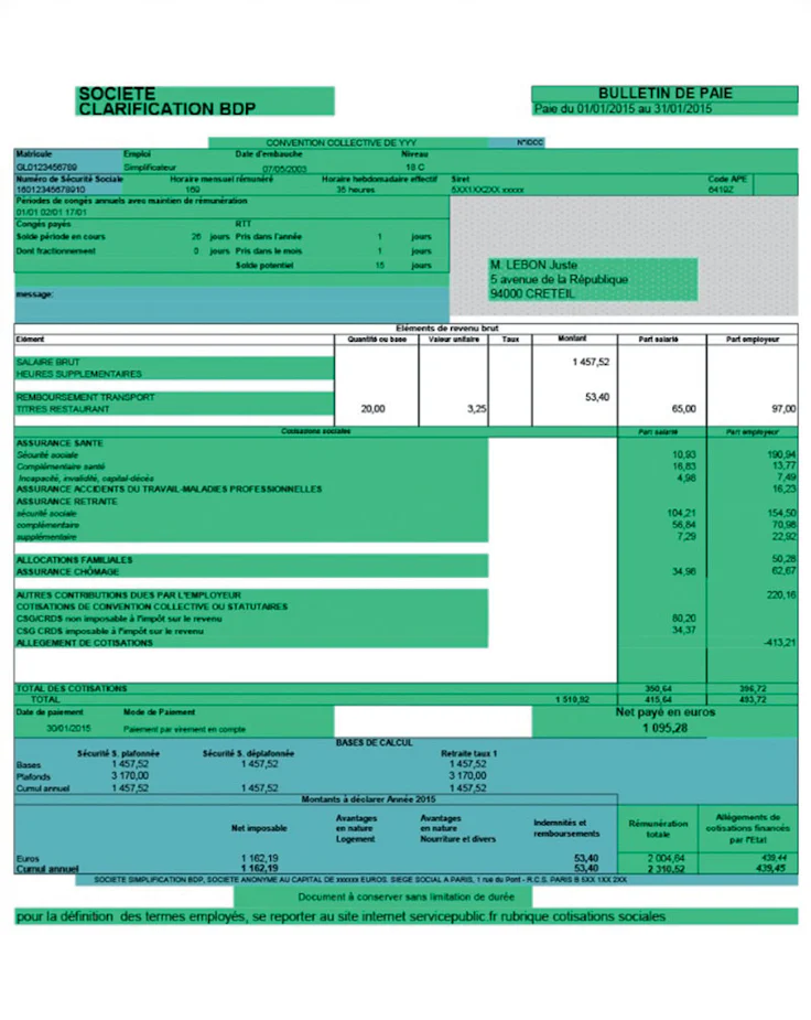 Exemple de bulletin de paie simplifié
