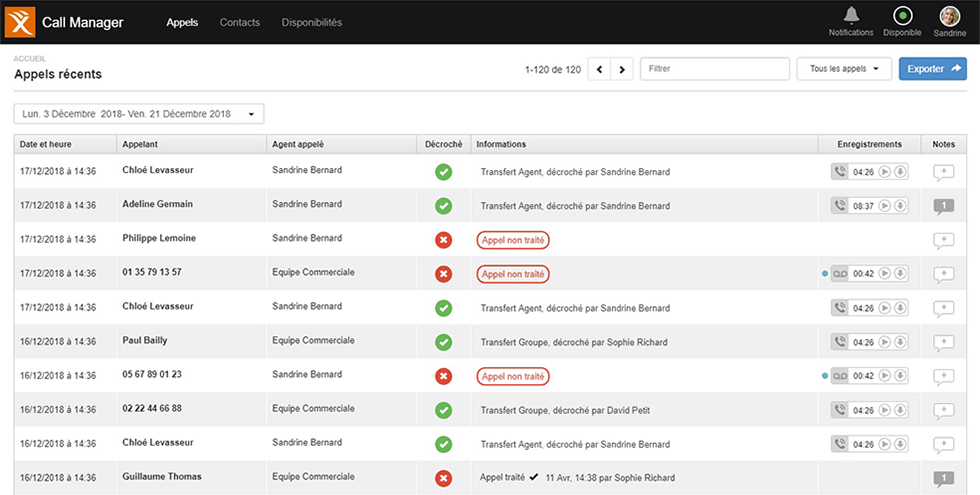 Gestion des appels : visuel Dexem